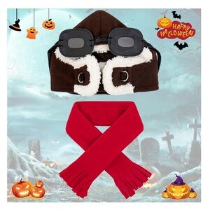 Petco Dog Cat Aviator Hat with Goggles & Scarf Halloween Costume